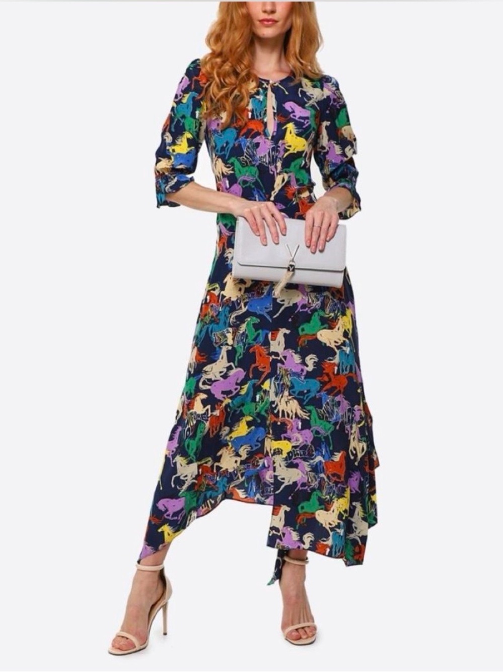 Zadig & Voltaire Navy Multi-Color Horse Print 100% silk Maxi Dress